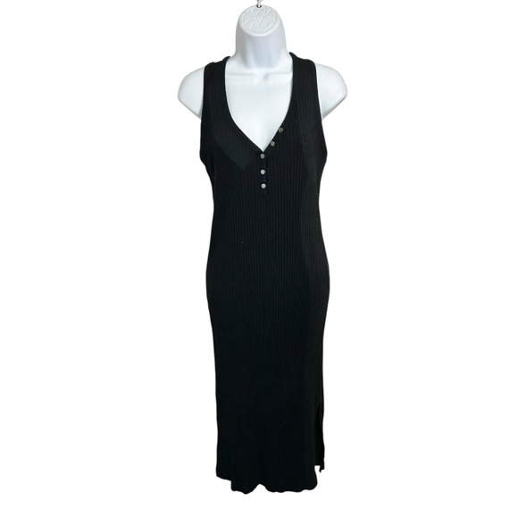 Converse Black Ribbed Fitted Midi Dress Sz Small Sleeveless V-Neck Casual - Picture 3 of 9